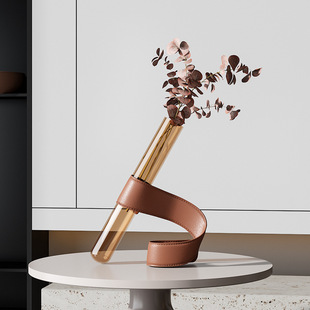Yibeizi Modern Accessible Luxury Leather Oblique Flower Arrangement Glass Vase Living Room Bedroom Model Room Classy Soft Decoration Ornaments