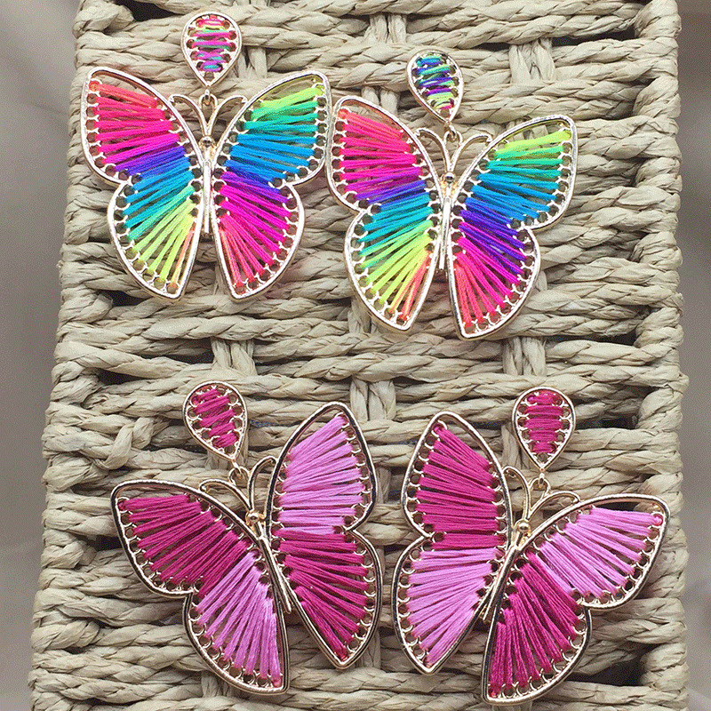 18g Weight 1 Pair IG Style Butterfly Braid Hollow Out Alloy Cotton Thread Drop Earrings
