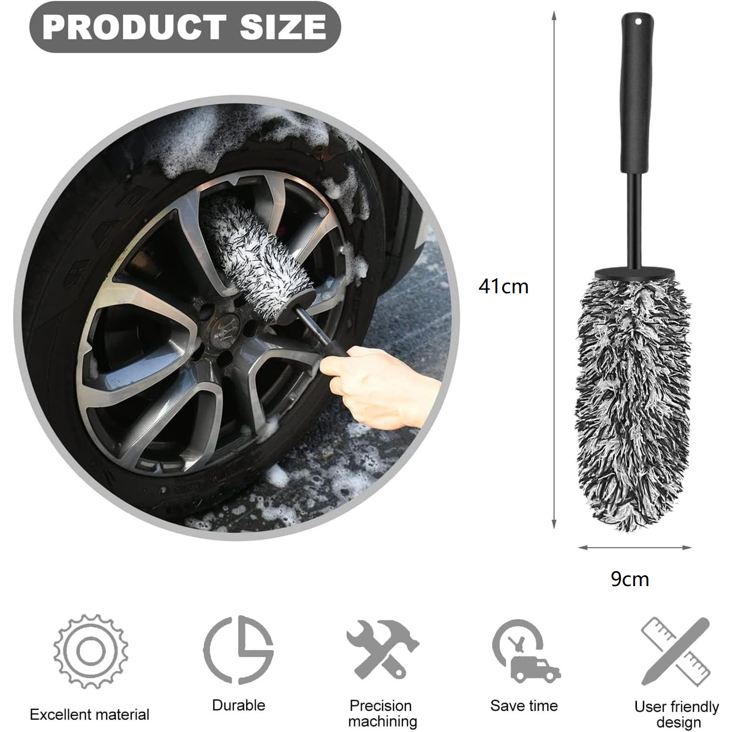 Microfiber Twisted Long-Handled Tire Brush Car Wash Tool Decontamination Dust Duster Plush Car Wheel Hub Cleaning Brush