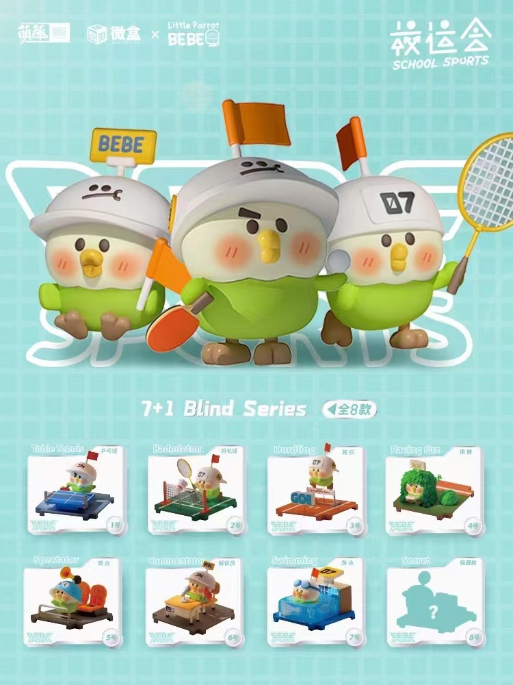 Le petit perroquet Bebe School Games est un au hasard (l'ensemble des 8 coups est répété 1)
