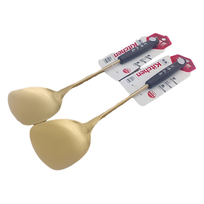 L22 7935 madera antigua chapado en oro espátula de cocina pala utensilios de cocina hogar freír cuchara olla 10 yuanes tienda 9,9 al por mayor
