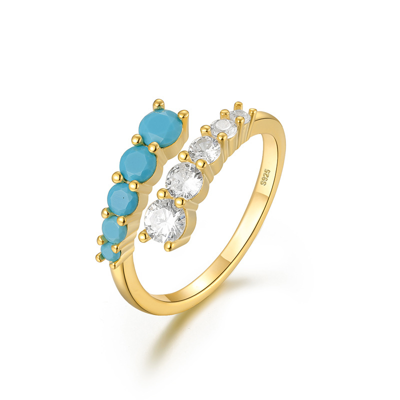 Geometric Pattern 925 Sterling Silver Turquoise Zircon Open Ring Geometric