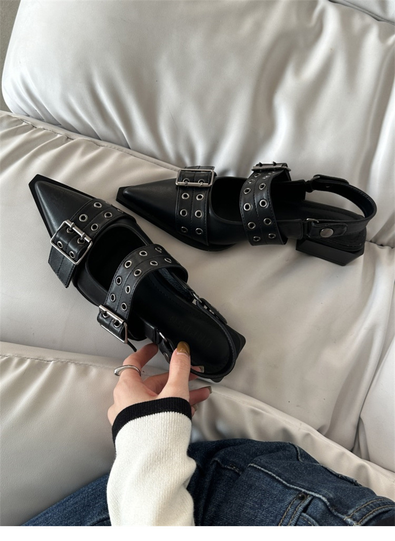 French style small fragrant pointed toe Mary Jane shoes retro medium thick heel single shoes for women 2024 spring and summer _voghion.com