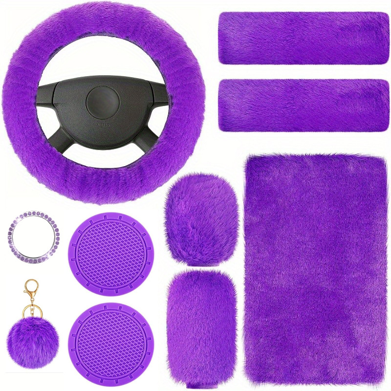 Car Steering Wheel Cover Winter Plush Set of Ten Pieces Armrest Box Pad Shoulder Protector Cross-Border Hot-Selling Steering Wheel Protective Cover