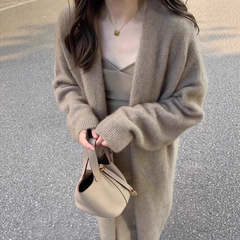 中长款针织开衫慵懒感小香风过膝女宽松甜美软糯温柔纯色毛衣外套