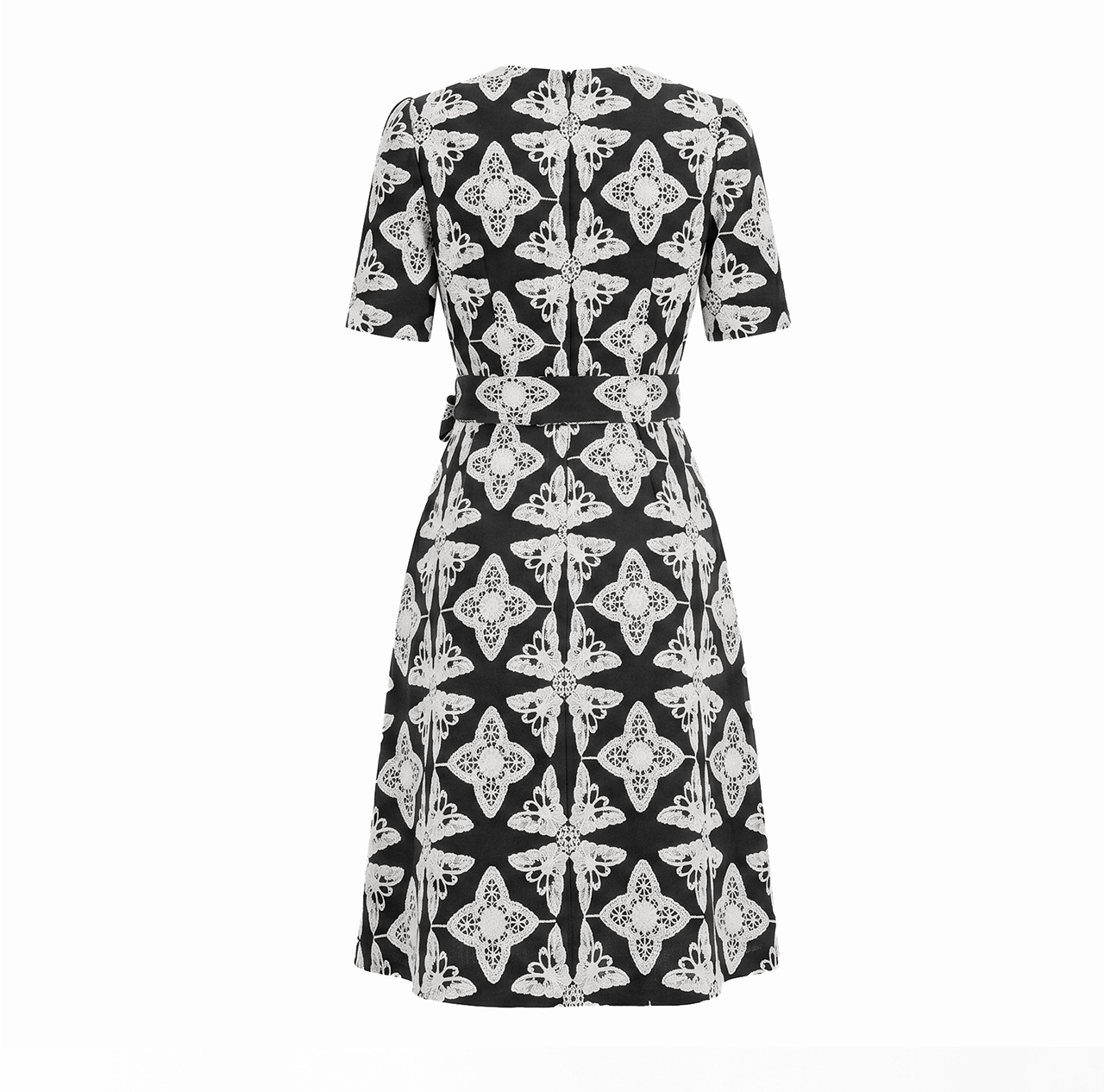 Đầm nữ cotton thêu hoa eo thon dáng suông midi — màu đen chi tiết 17