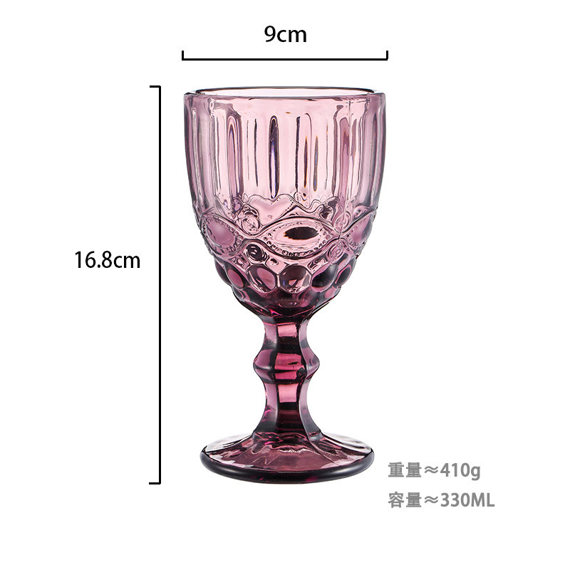 Gran por mayor transfronterizo vasos de vino en relieve europeos tazas de vidrio de colores tazas de bebida de jugo de frutas espesadas tazas de leche de boda tazas de pies altos