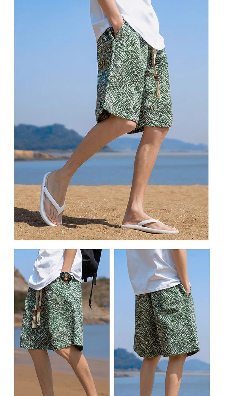 Unisex Summer Beach Shorts Textured Straight Leg Quick Drying Casual Mid Length Loose Fit For Home Or Sports_viptrois.com