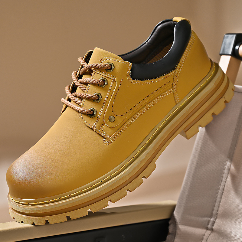 Men's Workwear Shoes, Autumn Genuine Leather Retro Big-Head Shoes, Men's Thick-Soled Anti-Slip Low-Top Versatile Casual_vogvips.com