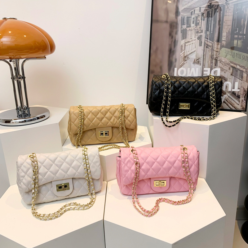 Bolso de cadena de diamantes Bolso femenino de primavera 2024 Bolso de nuevo estilo Bolso cuadrado pequeño de hombro bordado Bolso bandolera de textura de moda