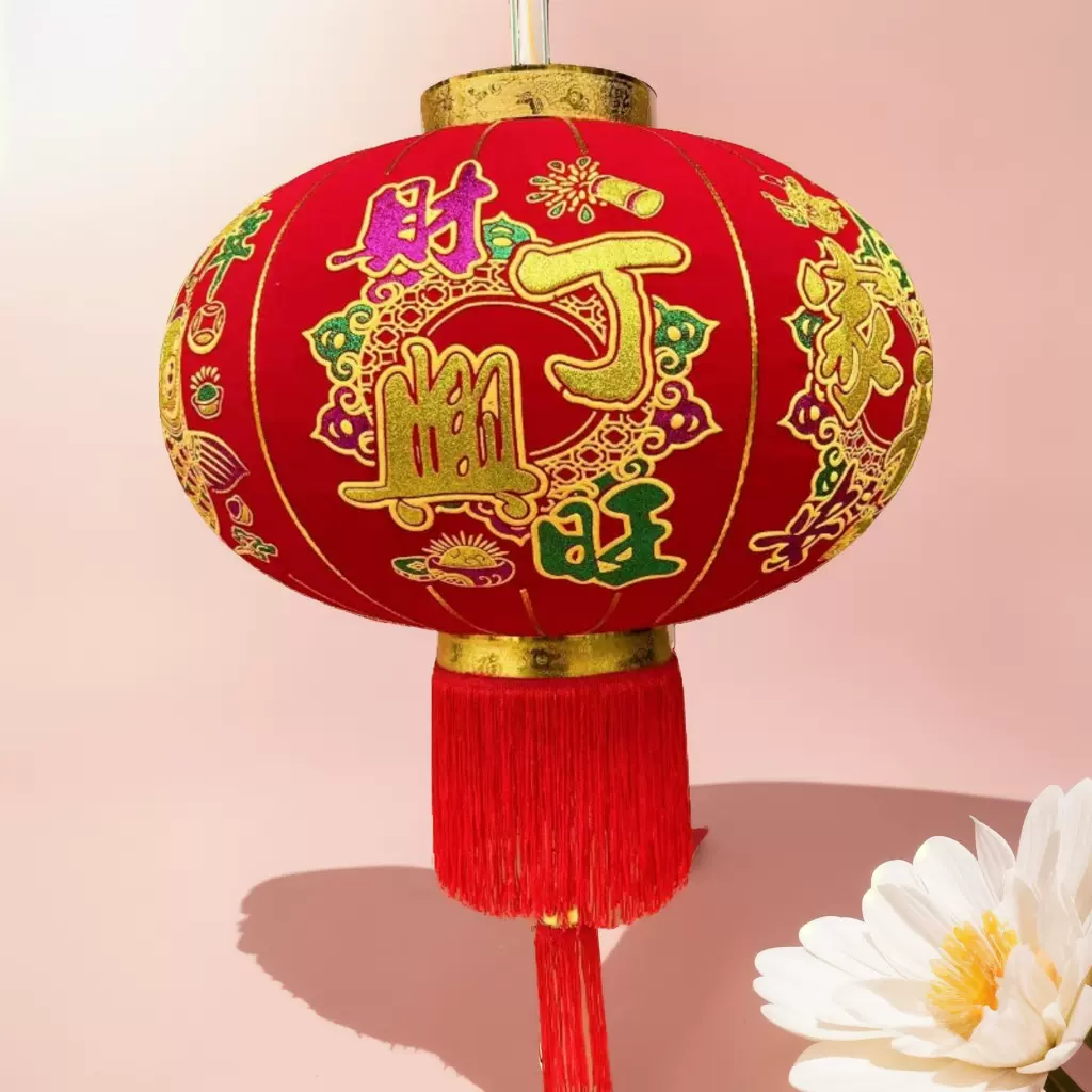 长杆大红灯笼过年用万事如意植绒宫灯新年春节装饰大门批发义乌灯