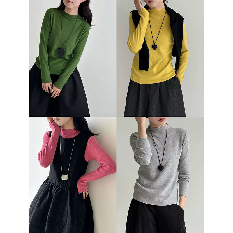 Lu Xi Versatile Soft Skin-Friendly Sweater Base Layer for Women, Autumn and Winter Half-Turtleneck Solid Color Knit Top T-Shirt Ss848
