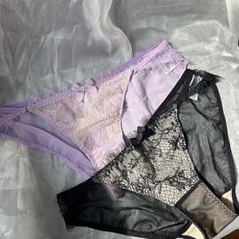 性感超薄蕾丝窄边裤女内加长裆内裤女透气纯棉裆舒适不夹臀三角裤