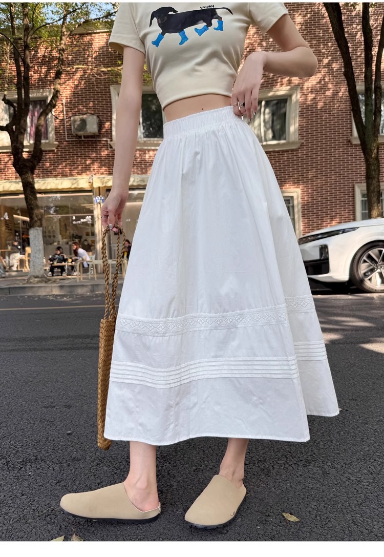 Chân váy xòe chữ A trắng phong cách Hàn Quốc eo thun — Màu trắng (vải cotton lót túi) chi tiết 18