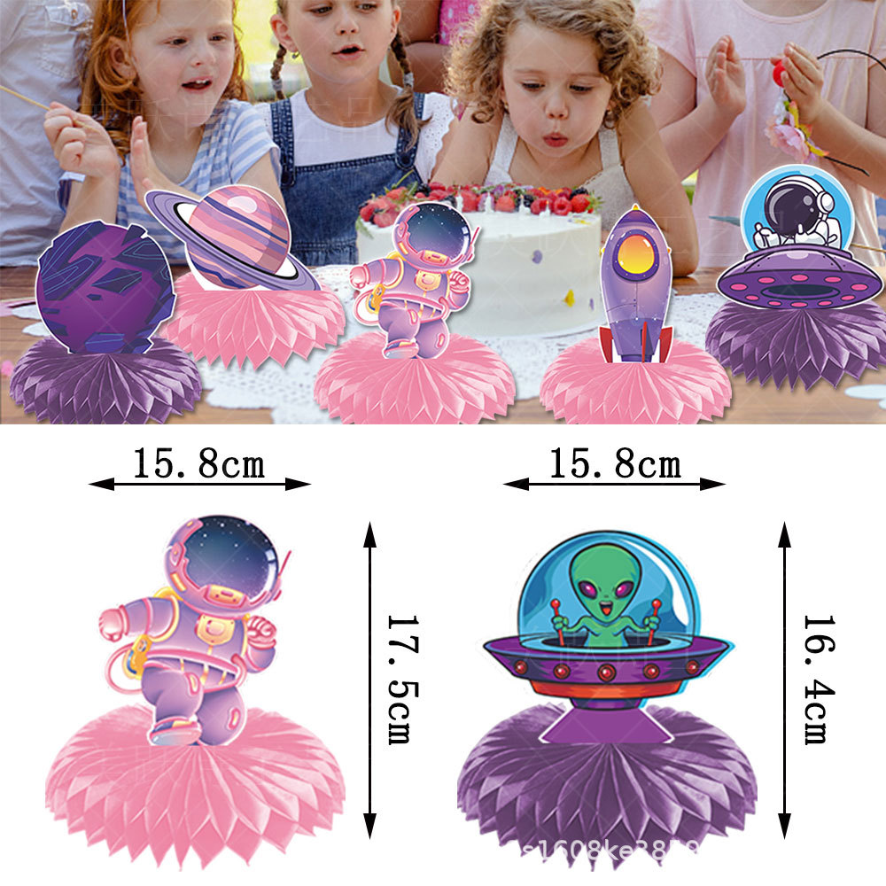 Alegría Rosa espacio fiesta de cumpleaños decoración panal decoración universo tema mesa de decoración de escritorio