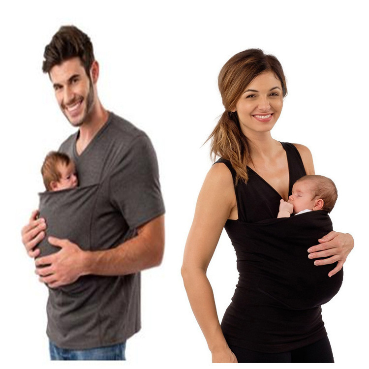 2025 European and American Amazon Kangaroo Mommy Kangaroo Daddy Multifunctional Parent-Child Outfit Comfortable Casual Crew Neck T-Shirt