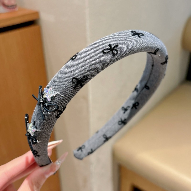 Niños gris flocado bandas de cabello alto cráneo de alta sensación tocado 2024 nuevo simple punto de onda arco atado de cabeza mujer