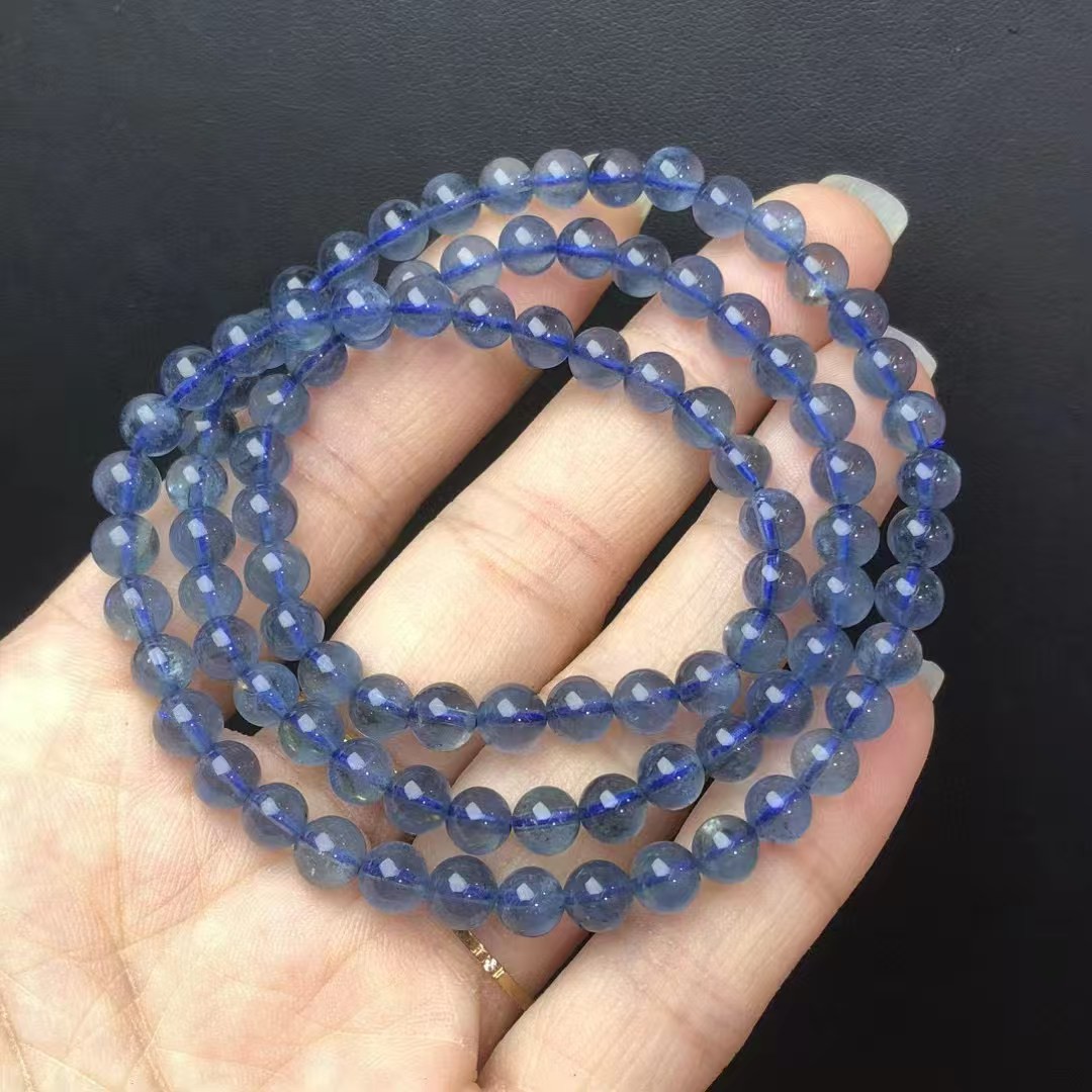 天然海蓝宝三圈手链 深蓝色晶体透海蓝宝手链 珠宝厂家直销批发