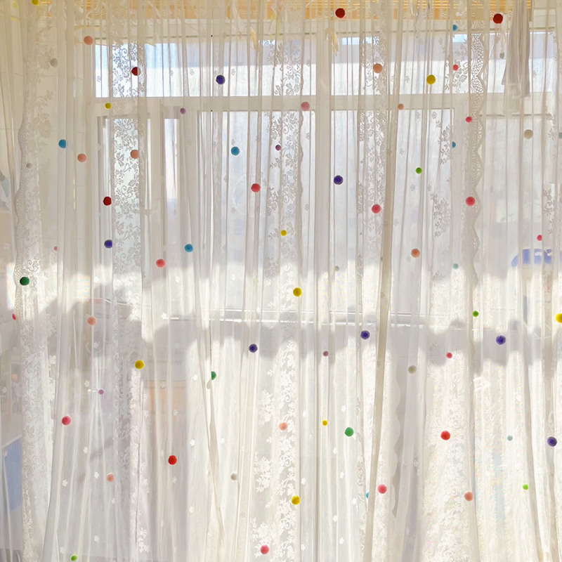 French-Style Lace Sheer Curtains, Dreamy White, for Girls' Bedroom, Children's Room, Korean Pastoral Style Curtains, Bookshelf Partition Door Curtain