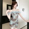 Mesh printed shoulder bag buttocks skirt with children's flower patchwork pleated spicy girl sexy dress
