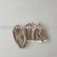 韩国进口童装秋冬新款男女宝爱心字母印花卫衣长裤韩版ins 两件套