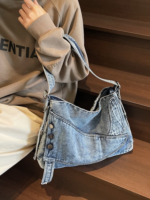 Bolso de gran capacidad de mezclilla retro de moda para mujer 2025 transfronterizo nuevo mensajero de cercanías bolso grande de hombro bolso Tote