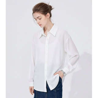 气质珍珠白翻领衬衫2026春秋季新款外套女POLO领长袖衬衣外搭上衣