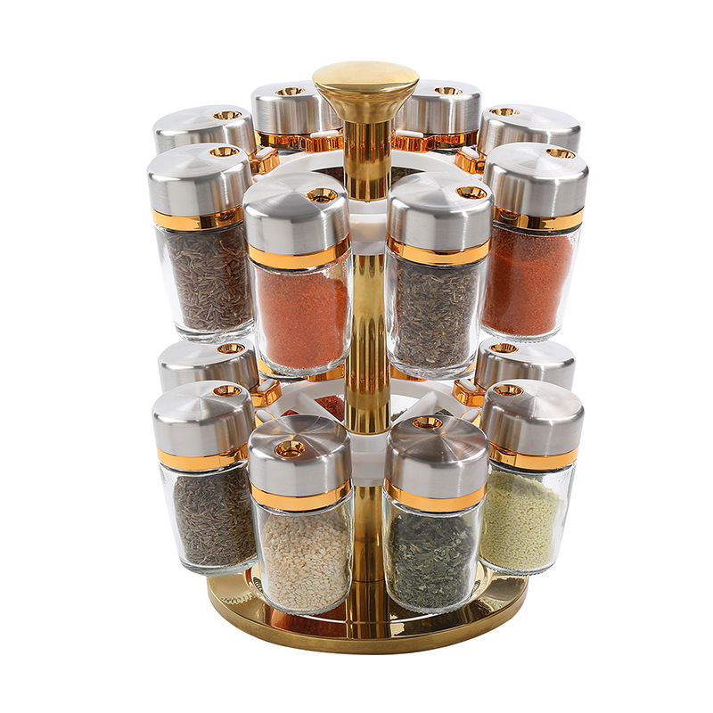 Estante de almacenamiento de condimento rotativo multifuncional para artículos de cocina domésticos de sal y salsa de soja para frascos de condimento