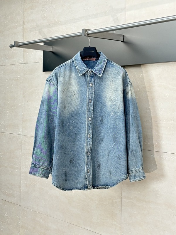 正しいバージョン 25FW トレンドブランド春夏アクリーン新作スプラッシュインクグラデーションダメージデニムシャツ男女同型ジャケット|undefined