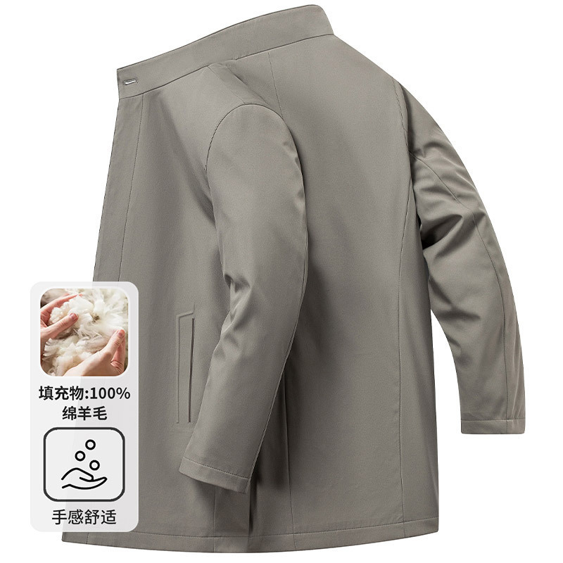 High-end 100% wool-filled trench coat for men, new autumn/winter 2025 style, stand-up collar, mid-length jacket.