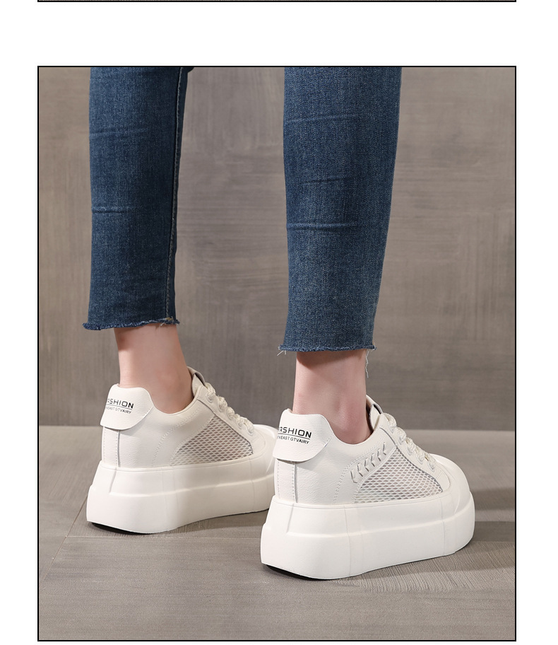 Giày sneaker nữ đế dày tăng chiều cao lưới thoáng khí trắng basic — màu trắng chi tiết 10