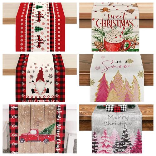 Christmas linen table flag kitchen party dining table Christmas tree wreath snowman bell reindeer Santa table flag