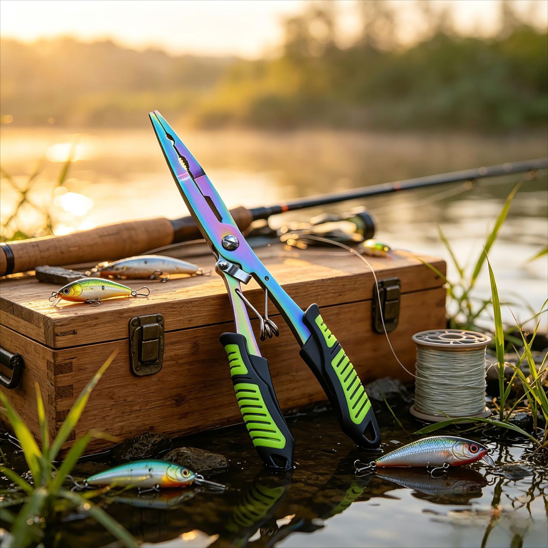 New multi-functional, extended-length fishing pliers, available in multiple colors, with a non-slip grip, suitable for outdoor fishing and line cutting