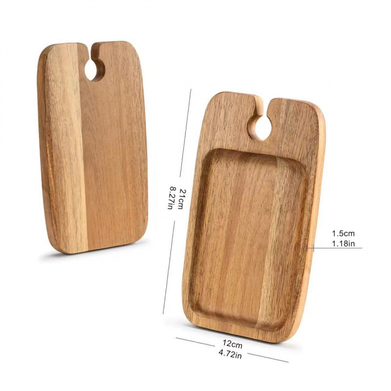 Wooden Tray with Wine Glass Storage Rack Deli Board Portable Picnic Cutting Board Household Baby Food Tray Breakfast Tray