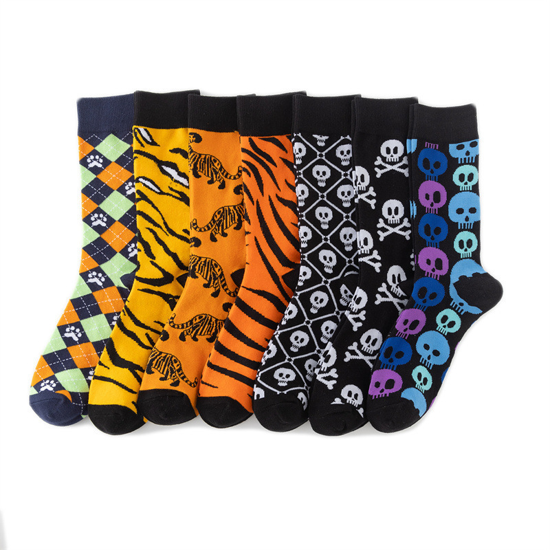 Casual Four-Season Socks European and American Men's Tiger Cartoon Socks Wholesale Year of the Tiger Cotton Mid-Calf Socks Women's Leopard Print Cross-Border Animal Socks