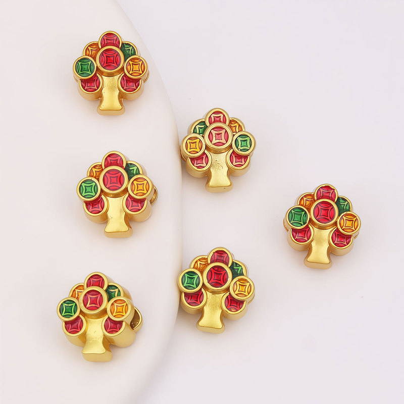 New color-retaining perforated matte gold copper coin tree DIY handmade woven bracelet necklace beading material accessories wholesale