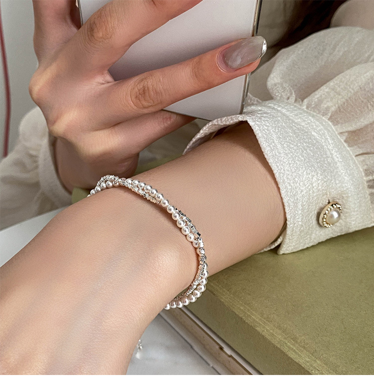 Großhandel Schmuck Dame Einfarbig Künstliche Perle Sterling Silber Perlen Armbänder display picture 3