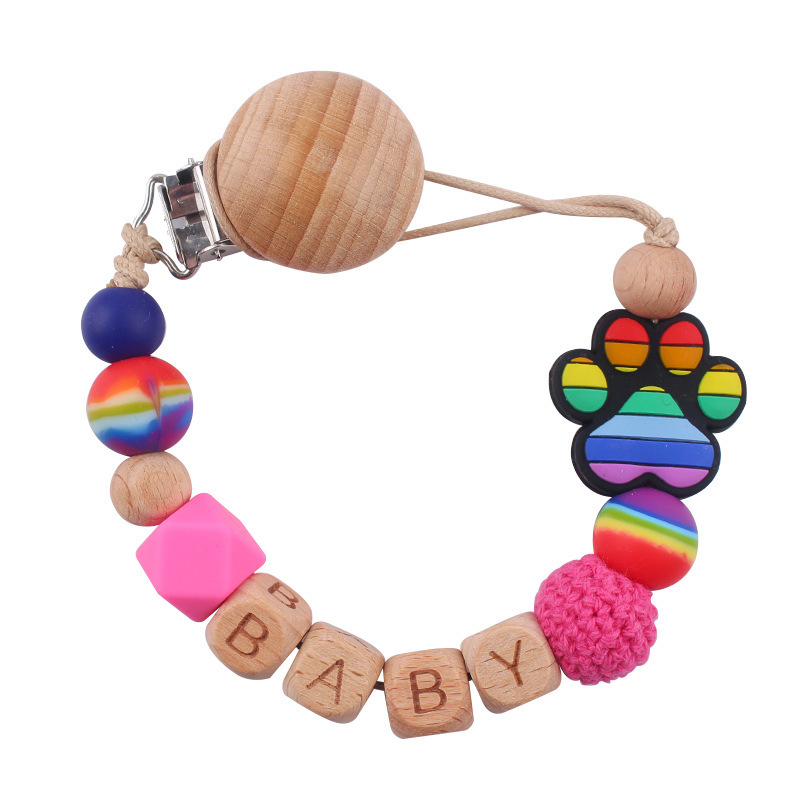 Nuevo clip de pezón de haya para bebé, dibujos animados, animal, garra de perro, cuentas de silicona, nombre de bebé de bricolaje, cadena de pezón, cadena anti-caída