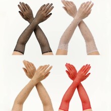 跨境电音节闪亮烫钻网眼弹力手套万圣节文艺复古法式分指