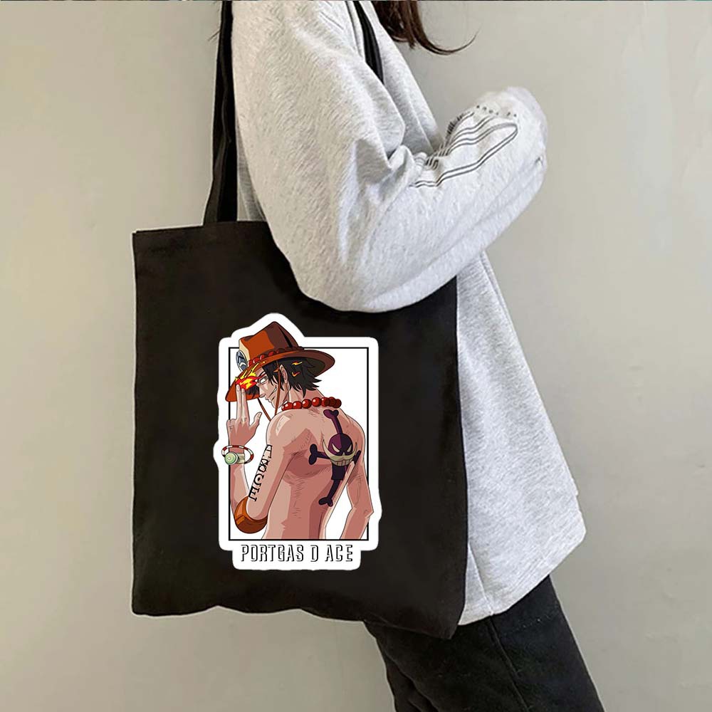 Una pieza de una pieza luffy anime impreso bolsa de lona bolsa de hombro bolsa plegable bolsa de compras