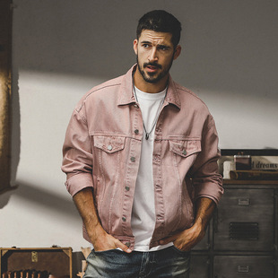 American Style Retro Dopamine Pink Denim Jacket Men's Spring and Autumn Fashionable Asut Fixation Autumn Casual Jacket