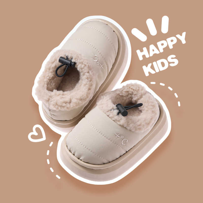New Style Cotton Shoes for Children, Winter Plush-Lined Waterproof Baby Slippers, Simple Closed-Back Snow Boots for Boys and Girls