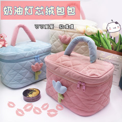 Cross-border Amazon Corduroy Tulip Large Capacity Ins Cute Cosmetic Bag Women's Portable Toiletries Storage Bag