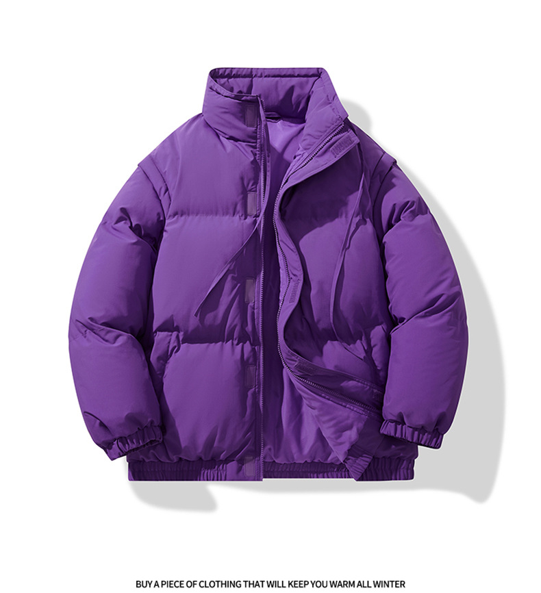 Ärmel abnehmbar, Stehkragen, wattierte Herrenkleidung, lockere Daunen-Baumwollwattierung, Stehkragen, warme Brotkleidung_voghion.com