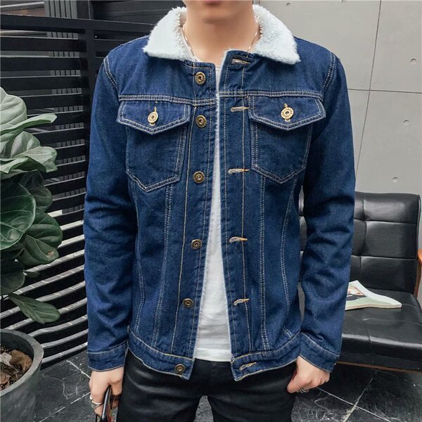 winter Japanese retro fleece denim men's trend velvet jacket for…