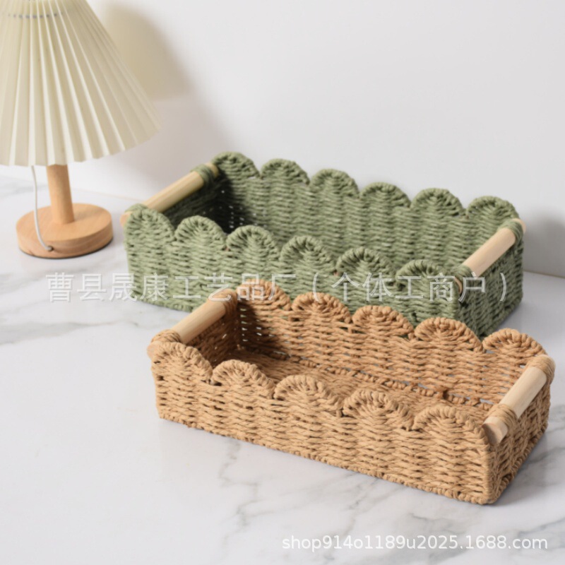 Desktop Organizing Storage Basket, Cross-Border Handmade Woven Storage Basket, Home Toy and Snack Storage Basket