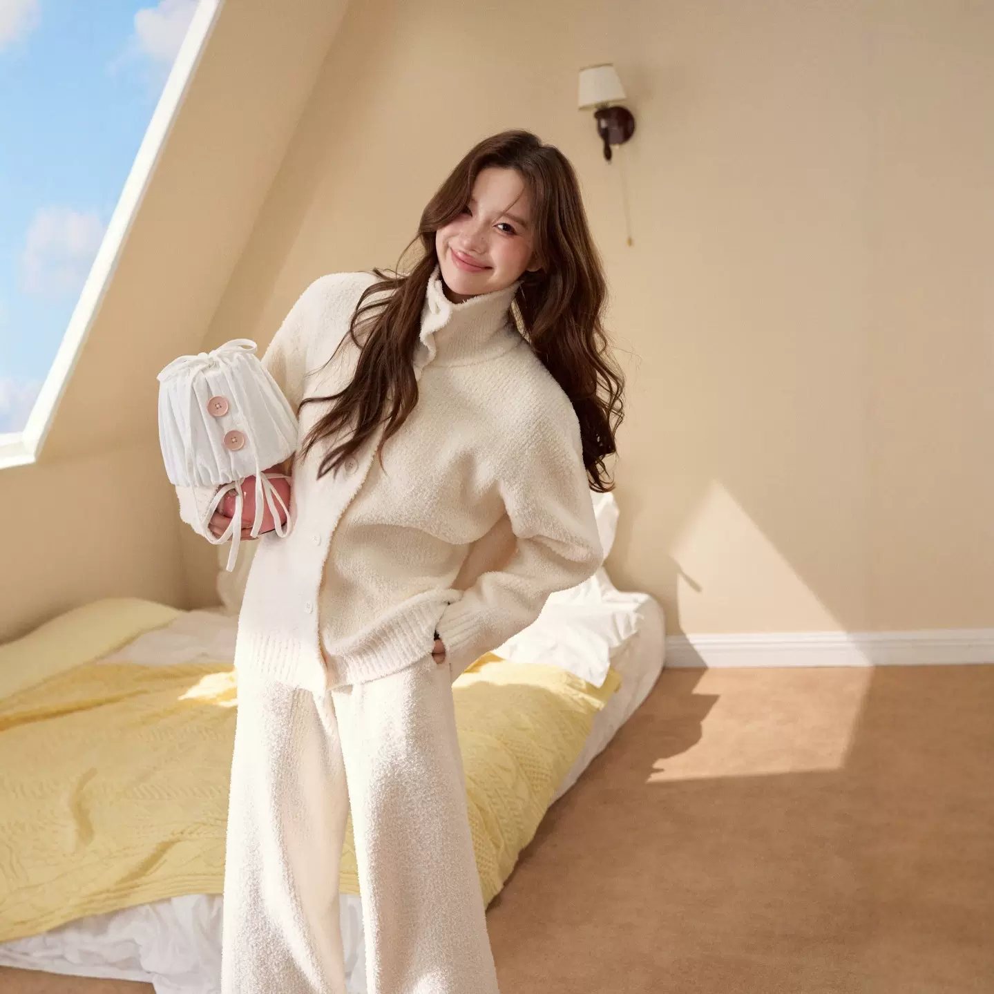 2025秋冬新款软乎乎半边绒睡衣女加厚软糯针织家居服套装