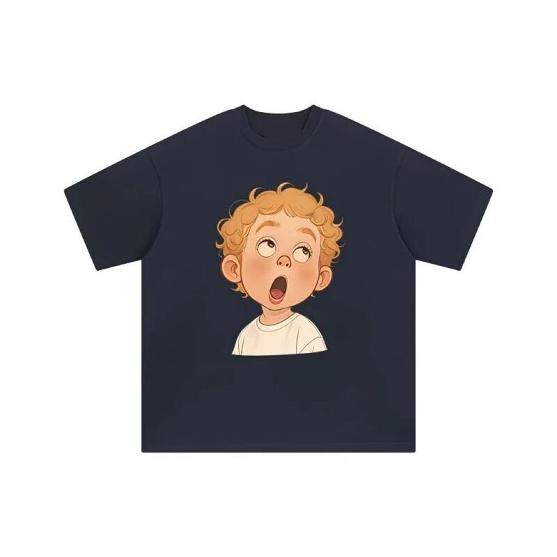 Milk Silk Summer American Cartoon Blonde Boy Print Loose Casual Couple Short-Sleeved T-Shirt Top Milk Silk Summer American Cartoon Blonde Boy Print Loose Casual Couple Short-Sleeved T-Shirt Top