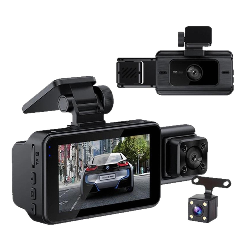 Cross-border dashcam 3inch HD three-lens car camera with front and rear dual recording, reversing image, and mobile phone WIFI