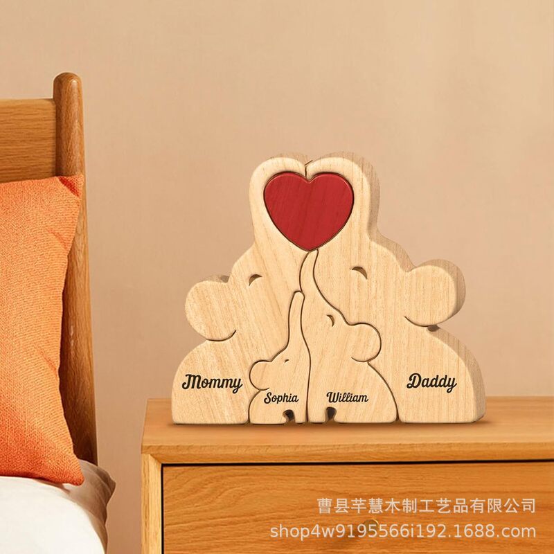Amazon Wooden Elephant Family Wooden Jigsaw Puzzle Ornaments for Mother's Day Gift for Moving to a New House Decoration Ornaments